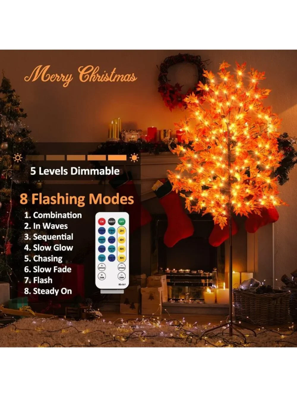 6FT LED Maple Tree Light with Pumpkins & Acorns - Fall Decor, Remote, 8 Modes
